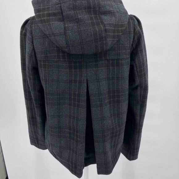 H&M Gray Plaid Wool Blend Hooded Jacket sz 6 Dark Academia Preppy Pleats - Picture 5 of 8